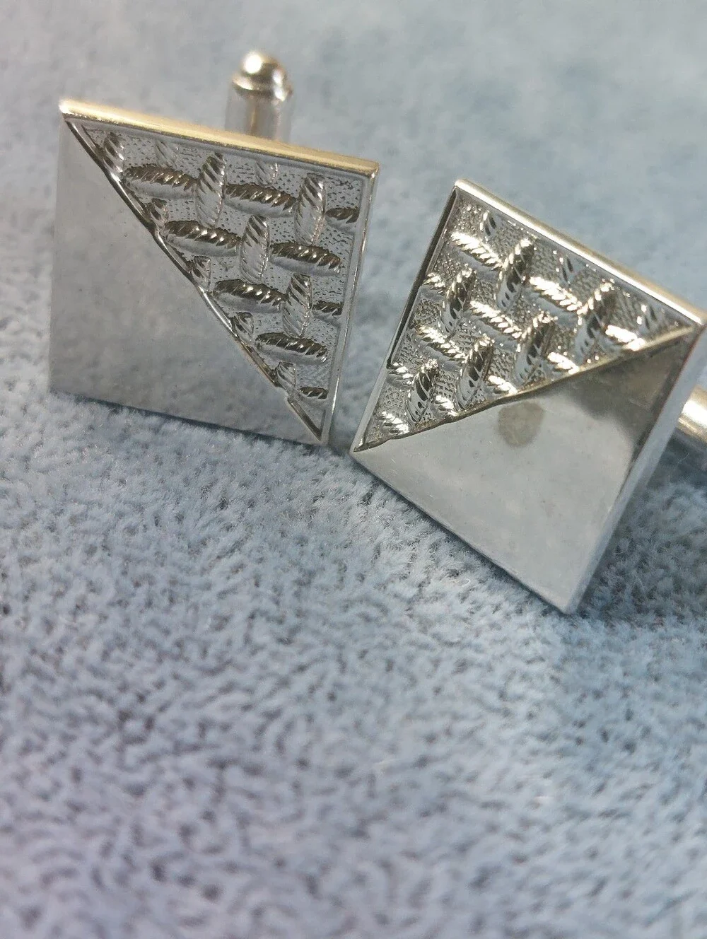 Lot of 2 Vintage Mid-Century Silver Tone Geometric Cufflinks Square Round Estate